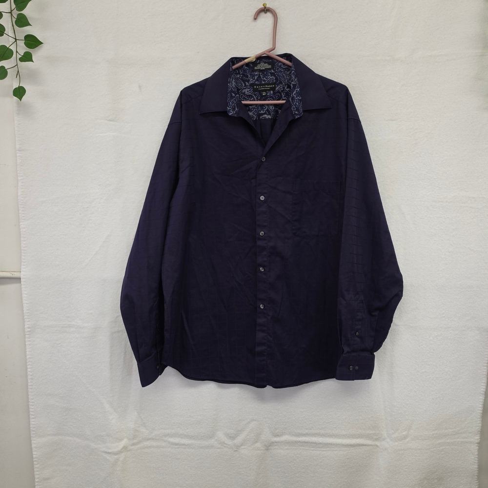 XL Crazy Horse Mens Purple Sateen Grid Dress Shirt Paisley Trim 17.5 36-37